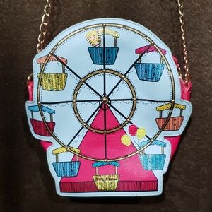 Betsey Johnson Pink and Blue Ferris Wheel Crossbody Bag Worn